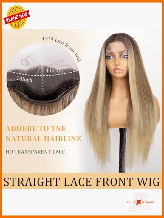13x4 Ombre Blonde Straight Lace Front Wig Pre Plucked Baby Hair 28inch main image 4
